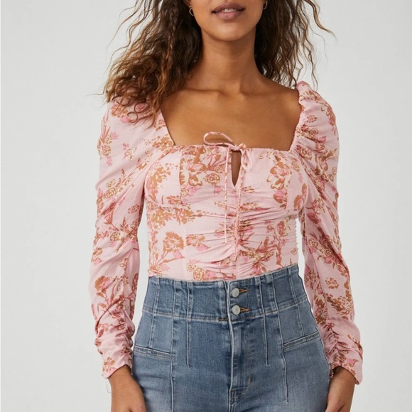 NWT Free People Hilary Pink & Floral Printed Long Sleeve Boho Top - Picture 3 of 8